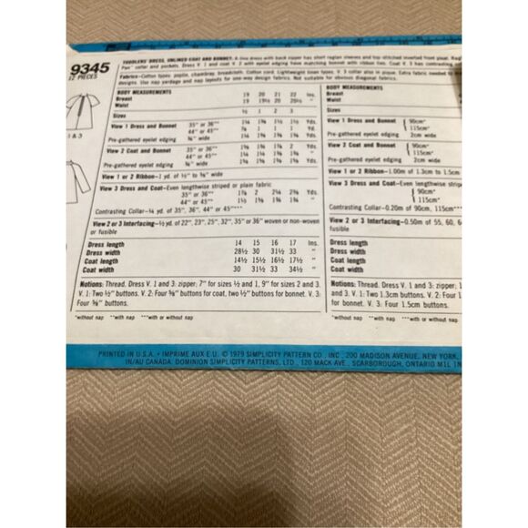 Vintage Sewing Pattern Simplicity Children 9345 - Picture 4 of 5